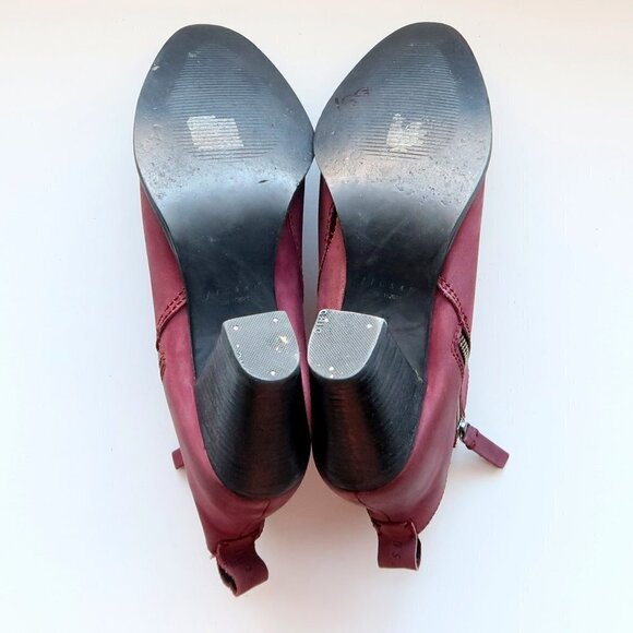 Jigsaw Maroon Nubuck Leather Block Heel Almond Toe Ankle Boots Booties Size 10.5 - Picture 7 of 16